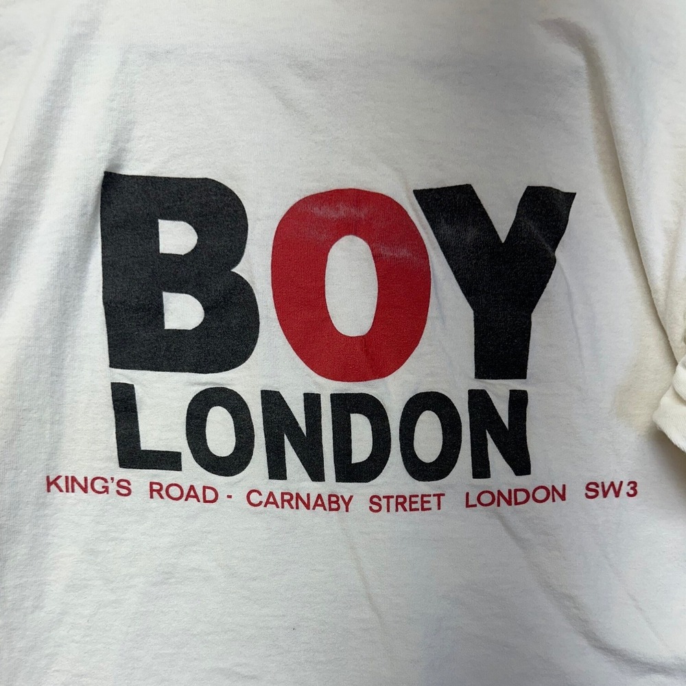 Boy London Hooded T-Shirt Mens White Fair Vintage Graphic Long Sleeve Streetwear - Picture 5 of 8